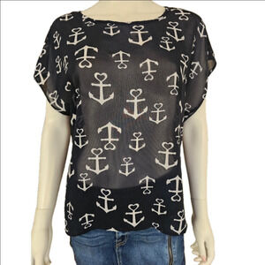 Live 4 Truth Short Sleeve Anchor Print Sheer Hi-Low Blouse Size XL